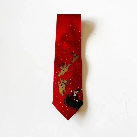 Jos A Bank Miracle Collection Red Silk Santa Tie New - Picture 5 of 6